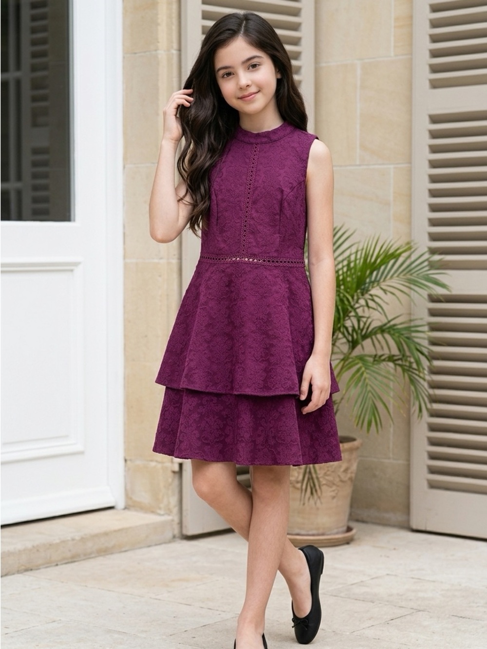 Xhilaration Burgundy Mock Neck Lace Mini Dress